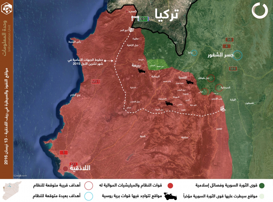 مواقع النفوذ والسيطرة في ريف اللاذقية - 13 نيسان 2016